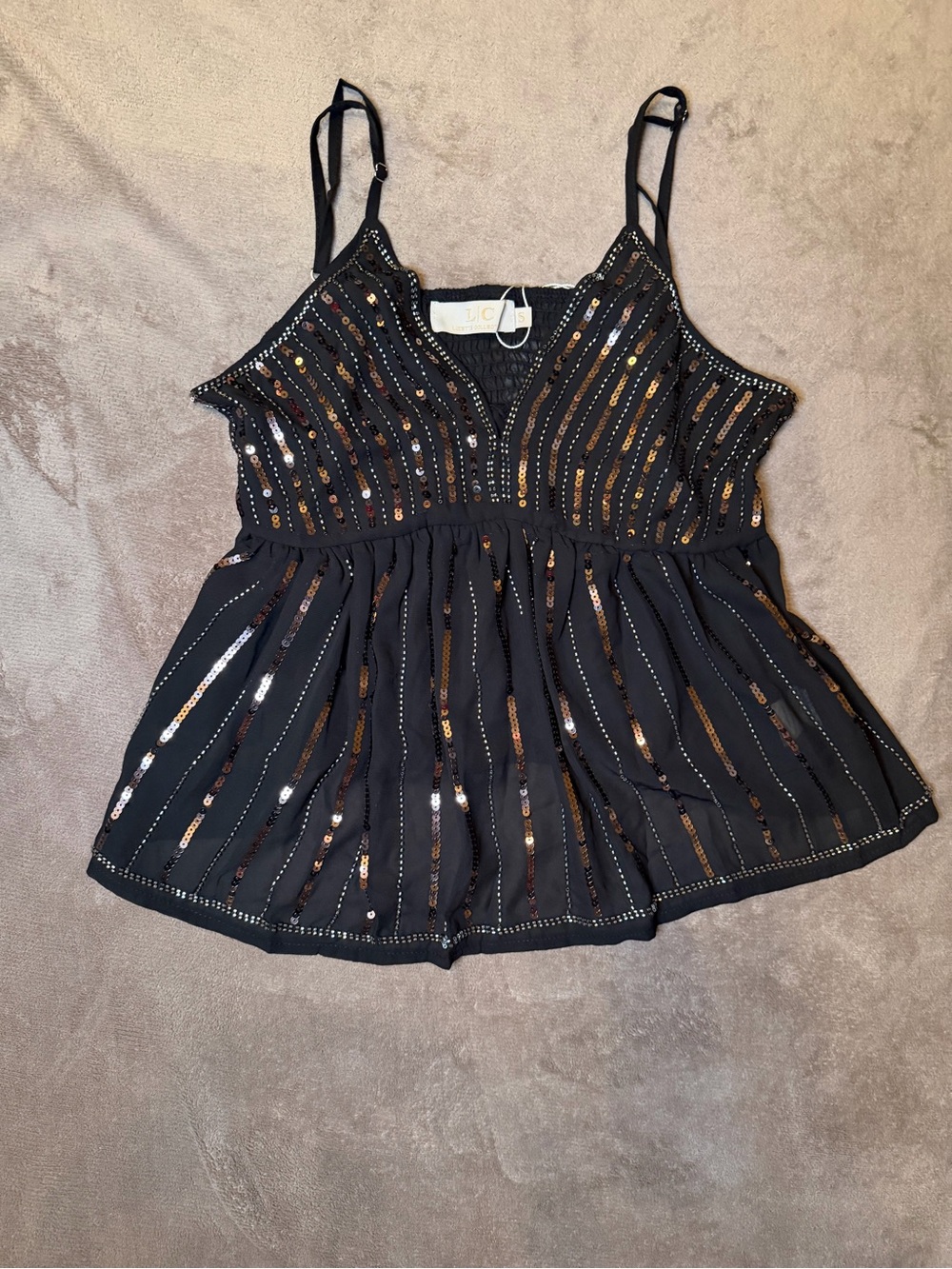 Black Sequin Cami Tank Top – Size S (Fits Like M)